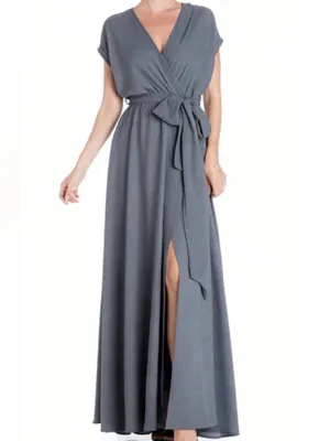 MEGHAN Los Angeles Jasmine Maxi Dress NWT Women’s Sz XL Gray Wrap 👽🧡 thumbnail 3