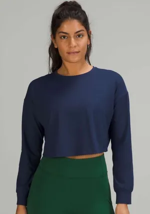 Lululemon Muscle Love Long Sleeve Shirt Cropped Tee T-Shirt‎ Navy Blue Size 12 thumbnail 1