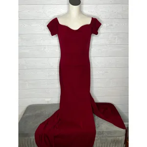 Deep Red Burgundy Off-Shoulder Formal Evening Gown thigh high slit size L thumbnail 2