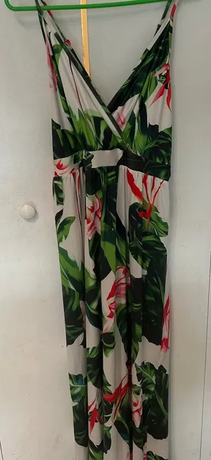 Tropical Floral Maxi Dress Green Size XL thumbnail 1