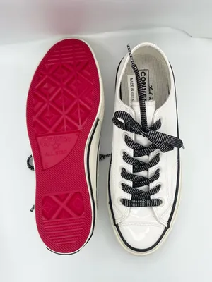 Converse unisex Chuck 70 low top patent leather white sneakers with red soles thumbnail 5