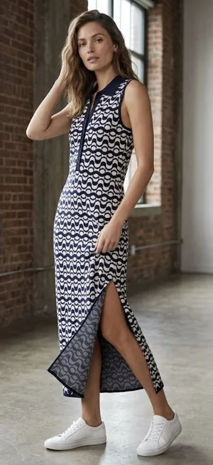 House of Harlow 1960 Size Medium Knit Polo Midi Dress Abstract thumbnail 1
