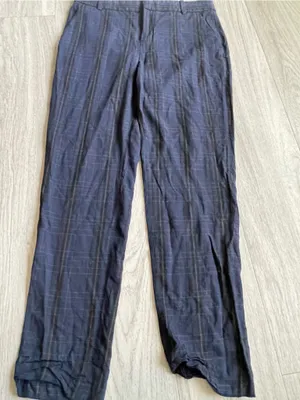 Vince Navy Plaid Wide-Leg Trousers thumbnail 1