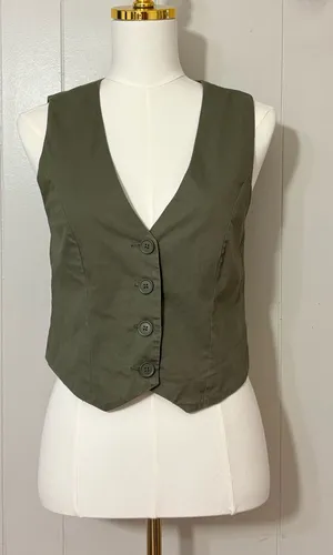 Abercrombie & Fitch Olive Green Tailored Button Front Vest Size Small thumbnail 1