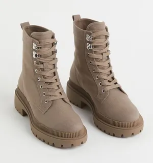 H&M Canvas Lug Sole Lace Up Combat Boots Taupe Tan Color Women’s Size 6 thumbnail 1