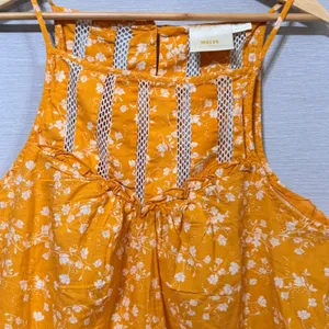 Maeve Anthropologie Orange Floral Lattice Ruffle Halter Top XL thumbnail 4