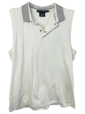 Ralph Lauren Golf Large Tank‎ Top VTG Y2K Polo White Silver Metallic Collar 995 thumbnail 1