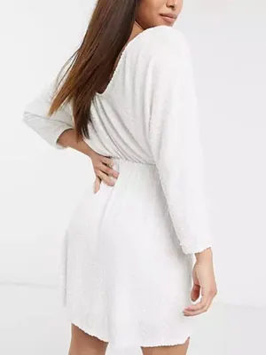 ASOS White Sequin Plunge Wrap Dress thumbnail 2