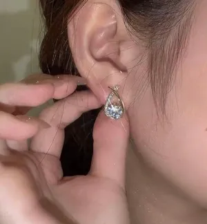 18K Gold Plated CZ Diamond Stud Earrings for Women thumbnail 3