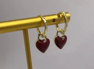 18K Gold Plated Love Heart Dangle Drop Earrings for Women, Red Heart Earrings thumbnail 4