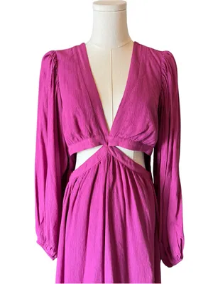 Showpo - Paige Maxi Dress Orchid Purple Cutout Balloon Sleeve Gown Sz US 10 thumbnail 4