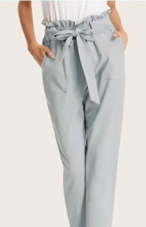 Apana Putty Grey Paperbag High Waist Belted Pants thumbnail 1