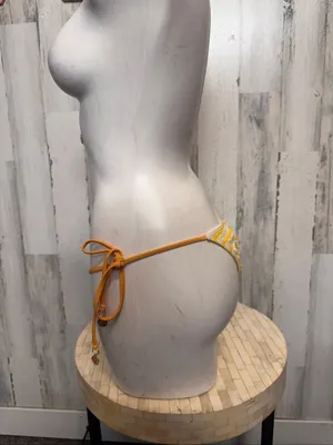 SHEIN Textured Terry Stripe String Bikini Bottoms Womens XS Yellow Gold Charms thumbnail 5