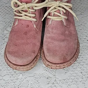 Nomadas pink leather suede faux fur lace up ankle boots booties sz 6.5 thumbnail 2