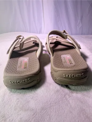 Skechers Women's Light Beige Open-Toe Slide Sandal with Pink Accent thumbnail 7
