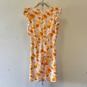 LOFT Outlet Floral Flutter Sleeve V-Neck Dress Orange Yellow White SP21 557376 S thumbnail 2