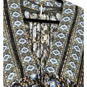 Free People Moonlight Dance Floral Bell Sleeve Boho Tunic Top Blue Size‎ Small thumbnail 6