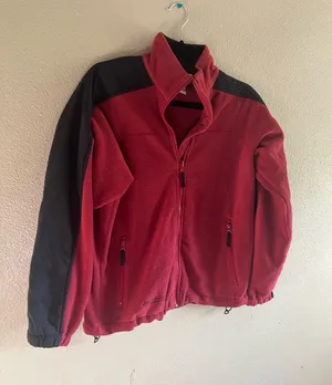 Columbia Red Fleece Jacket with Black Shoulder and Sleeve Panels thumbnail 1