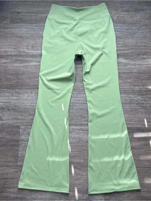 AHQ Green Nylon Activewear Flare Leggings w/ Crisscross Waist & Pockets Sporty L thumbnail 5