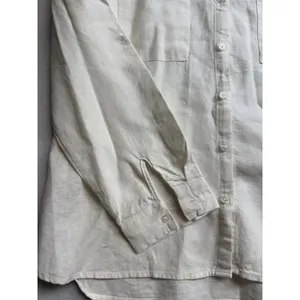Nine West Jeans Womens Linen Blend Button Down Top Cream Long Sleeve Medium thumbnail 5