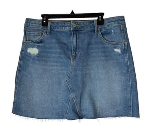 Old Navy Denim Mini Skirt Women 16 Blue Distressed Raw Hem Cotton Jean A Line thumbnail 1