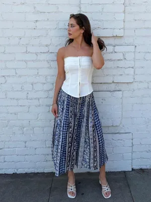 Free People Vtg Silver Stream blue & white capri gaucho pants/ skirt One size #hippie #cottagecore #boho #festival #eurosummer thumbnail 3
