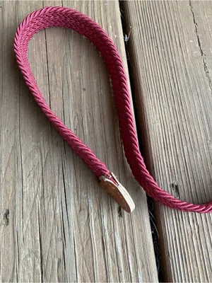 Burgundy Wine Braided Stretch Belt Gold Buckle Tan Leather Trim 45” thumbnail 3