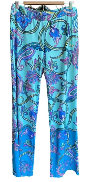 Spense colorful paisley comfort flowy pull on pants lounge boho festival Sz L thumbnail 1