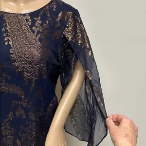Leslie Fay Navy & Metallic Rose Gold Short Dress with split sleeves size 10 thumbnail 5