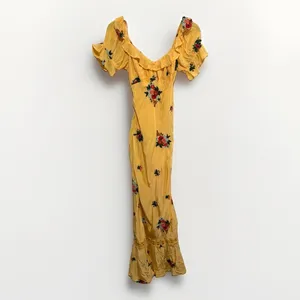 Free People Bali Santa Cruz Ruffle Maxi Dress S Yellow Floral Puff Sleeve Boho thumbnail 7