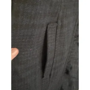 Title: Old Navy L Blue Black Plaid Wool Blend Ruffle Placket Long Coat MSRP $80 thumbnail 5