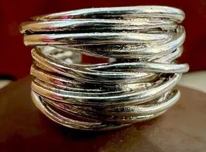 Silver metal stacked wired layer ring thumbnail 1