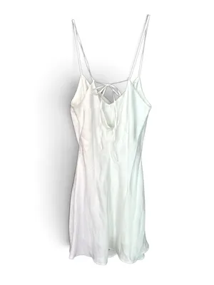 NWOT Lulus Mesmerizing Sweetie White Satin Rhinestone Cowi-Front Mini Dress M thumbnail 6