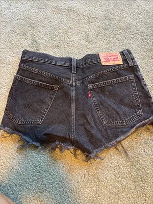 Levi's 501 Black Frayed-Hem Denim Cutoff Shorts thumbnail 3