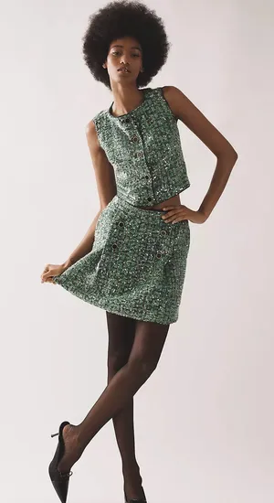 Anthropologie NWT Maeve Sequin Tweed Vest in green. Size Small thumbnail 4