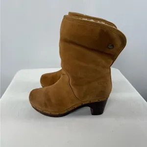 UGG Lynnea Fold Over Suede Shearling Clog Boot‎ in Brown Size 7 thumbnail 6