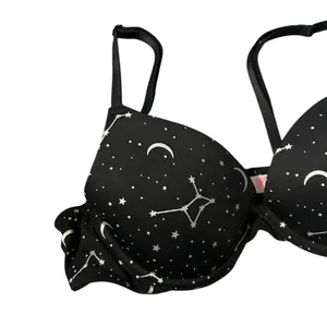 Victorias Secret PINK Wear Everywhere T-Shirt Bra Black Celestial Moon 34A thumbnail 3