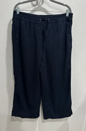 Per Se Navy Blue Capri Drawstring Casual Capri Pants thumbnail 1