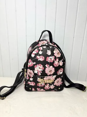 Juicy Couture‎ Black Floral Mini Backpack with Pink Blooms thumbnail 2