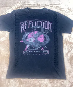 Affliction Black Distressed Tour Graphic Tee with Pink Accents thumbnail 1