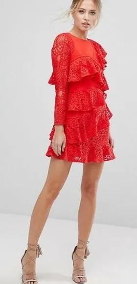 Revolve Aijek Mae Ruffled Lace Mini Dress‎ in Rouge NWT thumbnail 1