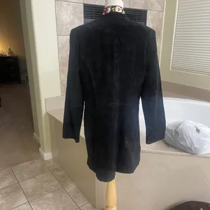 Metrostyle Black Suede‎ Embroidered Floral Jacket Sz M Hook Eye Coat STAINS! thumbnail 2