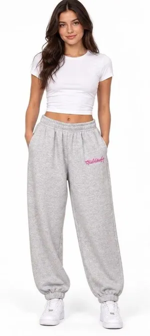 Edikted Women’s XS Gray Pink Logo Sweatpants Fleece Joggers Baggy Y2K Lounge thumbnail 1