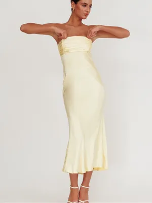 $115 NWT Selfie Leslie Moon Song Strapless Laced Back Dress Butter Yellow M thumbnail 2