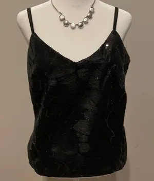 𝅺WHITE House Black Market, Black Sequin Tank Top. Size XS. thumbnail 1
