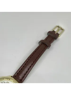 FMD Women’s watch gold tone 25mm quartz analog brown leather band running thumbnail 5