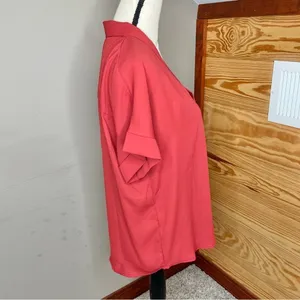 Lulus Rise to the Top Rust Red V-Neck Short Sleeve Top Blouse Medium thumbnail 3
