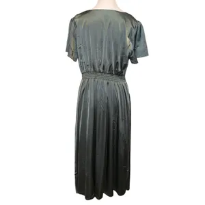Baltic Born Poppy Satin Midi Dress Dark Sage Green V-Neck Peek Tie Front Size L thumbnail 6