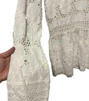 Luna moon bohemian Gypsy white lace flower floral top size small thumbnail 2