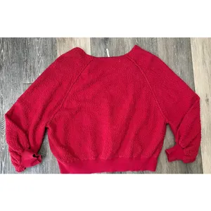 Free People Nubby Knit Sweater Medium Red V Neck Balloon Sleeve Cozy thumbnail 6